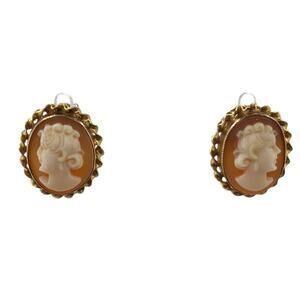 Vintage Esemco 10K Gold Hand Carved Shell Cameo Screw Back Earrings